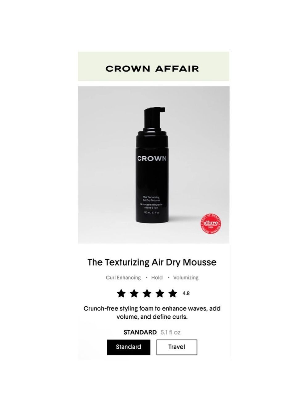 Crown Affair Black Texturizing Air Dry Mousse 150ml 5.1oz